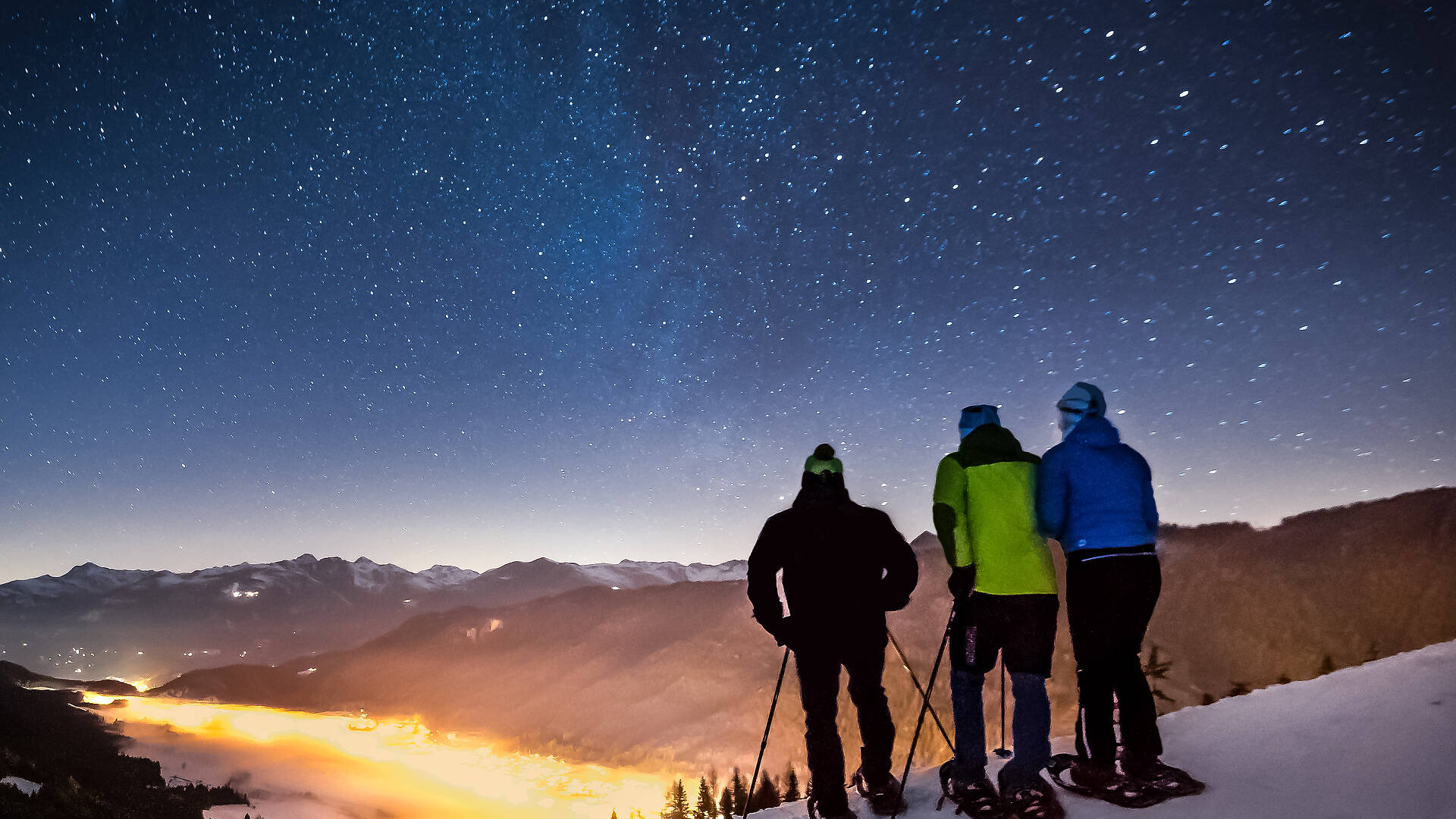 Sternlan schauen am Weissensee beim Schneeschuhwandern